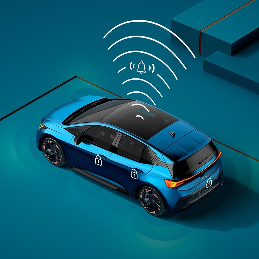 Graphische Darstellung der Funktion des Alarmsystems in einem CUPRA Born.