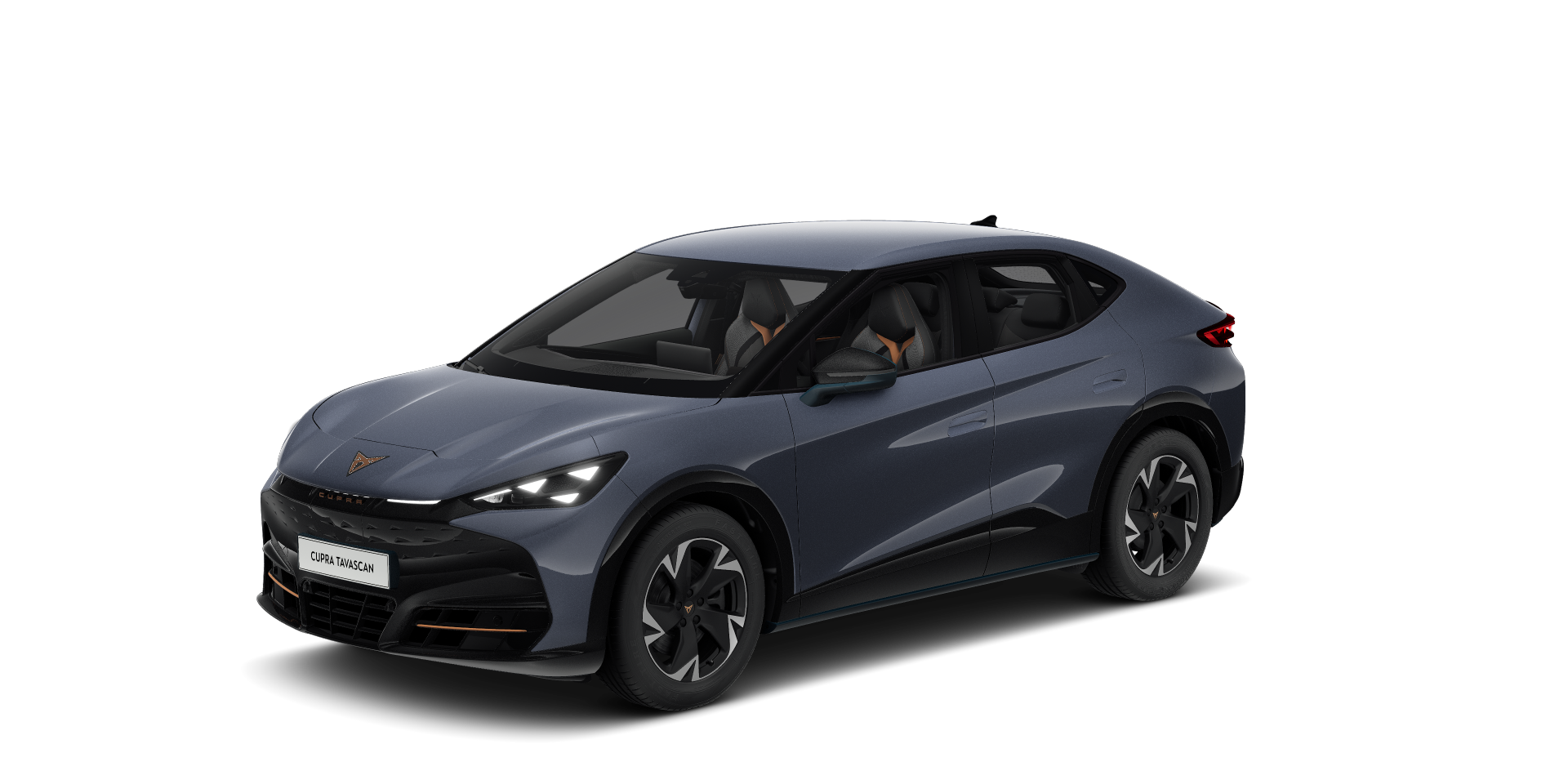 Schräge Seitenansicht eines grauen CUPRA Tavascan.