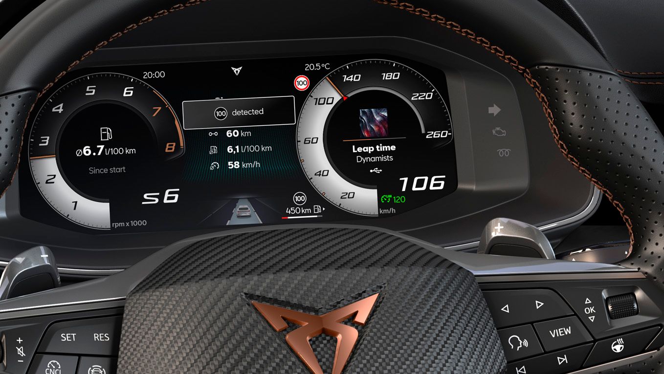 Fokusansicht von Lenkrad und Tacho im CUPRA Formentor.