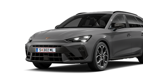 Schräge Vorderansicht eines grauen CUPRA Leon Sportstourers.