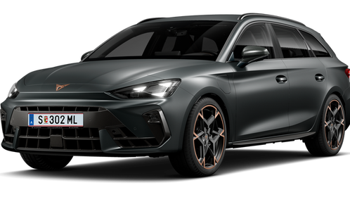 Schräge Vorderansicht eines grauen CUPRA Leon Sportstourer.