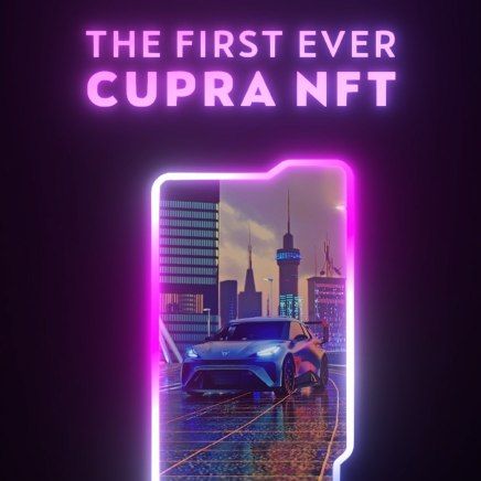 Anzeige im Cyberpunkstil zum CUPRA NFT.
